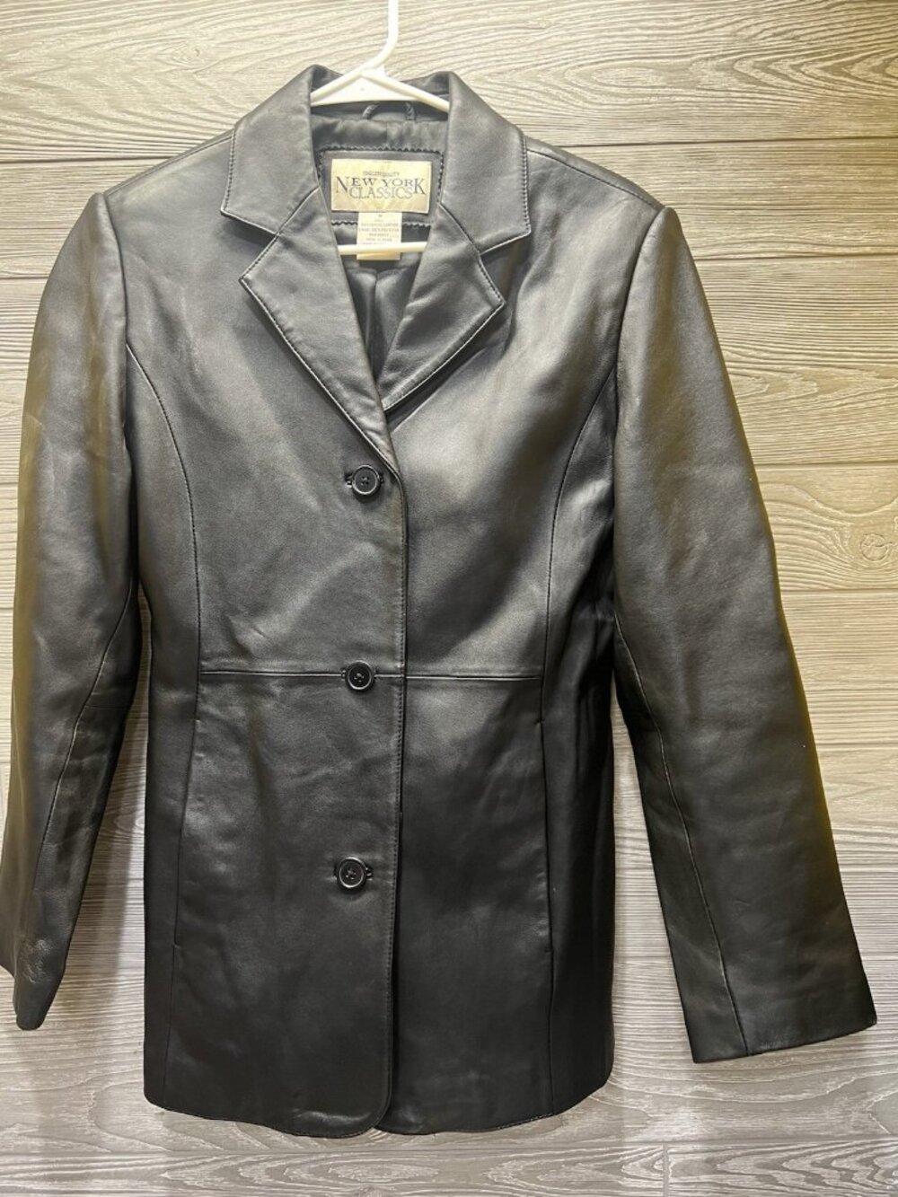 New York Classics Black Genuine Leather Blazer Tailored Jacket Womens M